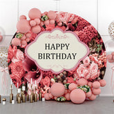 Rosa Blumen Glücklich Geburtstag Kreis Hintergrund Für Mädchen